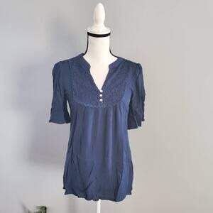 Suzanne Betro Navy Blue Flowy Boho Top S